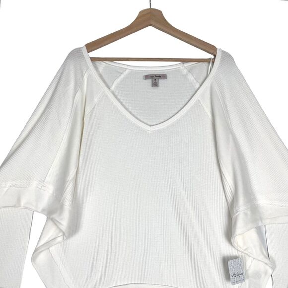 Free People Santa Clara Thermal Top Sz S Alabaster White Oversized Waffle Knit - Picture 3 of 9
